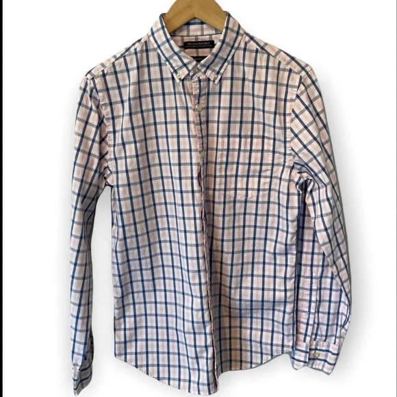 banana republic men’s pink blue flannel button down shirt M Cotton L36-8 - Picture 1 of 5